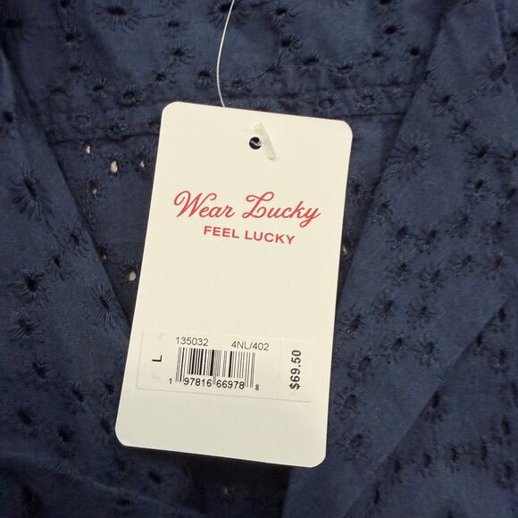 Lucky Brand Eyelet Club Shirt Men's Large Blue Short Sleeve Loop Collar NWT NEW - Picture 5 of 10